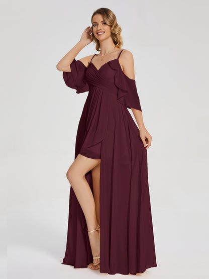 Lilah Asymmetrical Off the Shoulder Chiffon Bridesmaid Dress