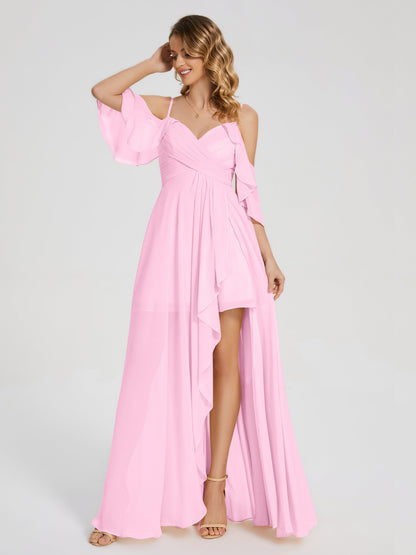 Lilah Asymmetrical Off the Shoulder Chiffon Bridesmaid Dress