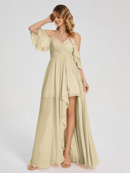 Lilah Asymmetrical Off the Shoulder Chiffon Bridesmaid Dress