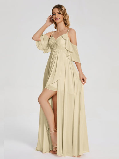 Lilah Asymmetrical Off the Shoulder Chiffon Bridesmaid Dress