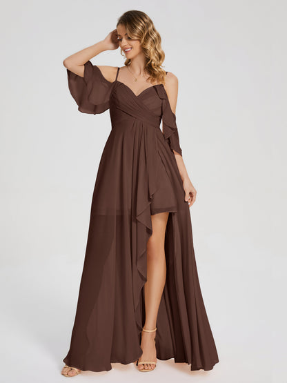 Lilah Asymmetrical Off the Shoulder Chiffon Bridesmaid Dress