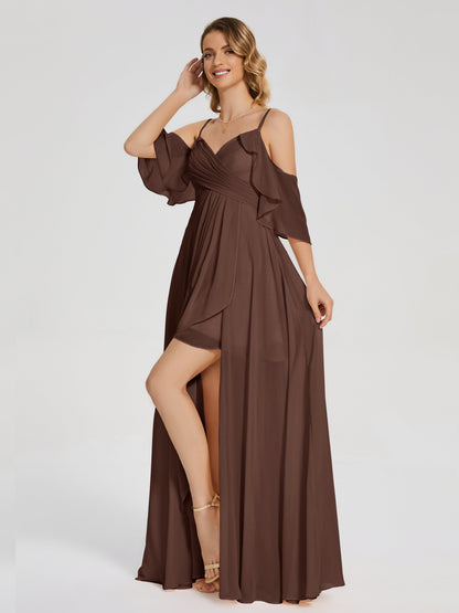 Lilah Asymmetrical Off the Shoulder Chiffon Bridesmaid Dress