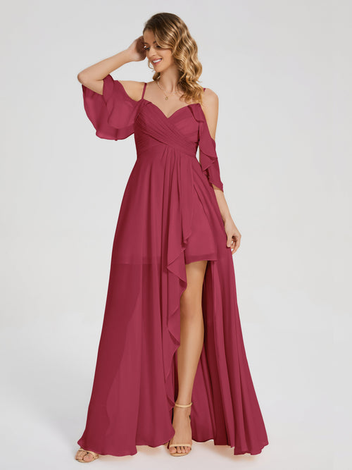 Lilah Asymmetrical Off the Shoulder Chiffon Bridesmaid Dress