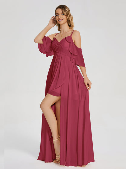 Lilah Asymmetrical Off the Shoulder Chiffon Bridesmaid Dress