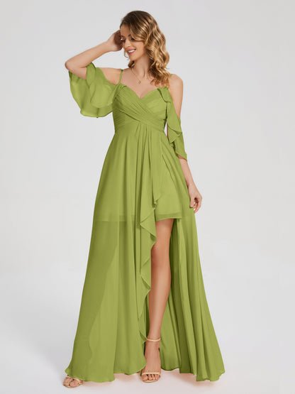 Lilah Asymmetrical Off the Shoulder Chiffon Bridesmaid Dress