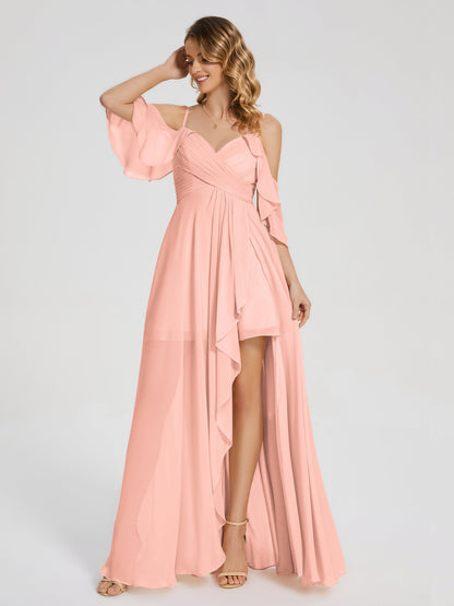 Lilah Asymmetrical Off the Shoulder Chiffon Bridesmaid Dress