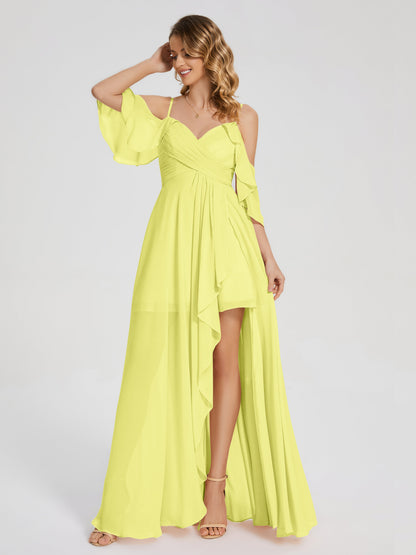 Lilah Asymmetrical Off the Shoulder Chiffon Bridesmaid Dress