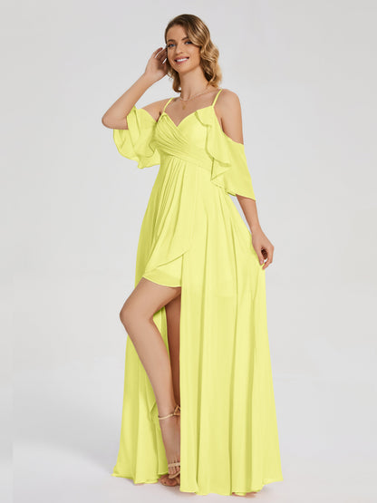 Lilah Asymmetrical Off the Shoulder Chiffon Bridesmaid Dress