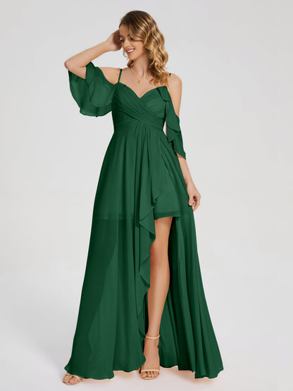 Lilah Asymmetrical Off the Shoulder Chiffon Bridesmaid Dress