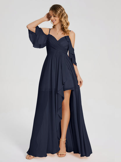 Lilah Asymmetrical Off the Shoulder Chiffon Bridesmaid Dress
