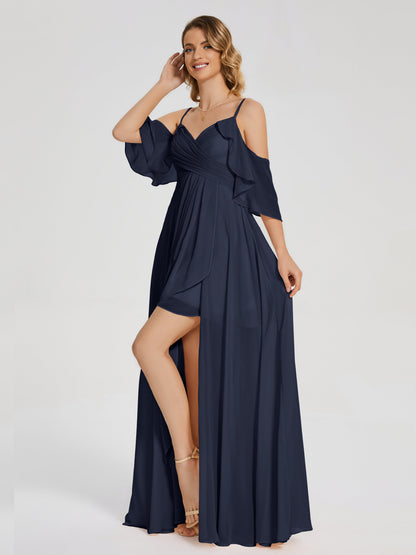 Lilah Asymmetrical Off the Shoulder Chiffon Bridesmaid Dress