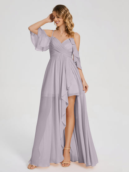 Lilah Asymmetrical Off the Shoulder Chiffon Bridesmaid Dress