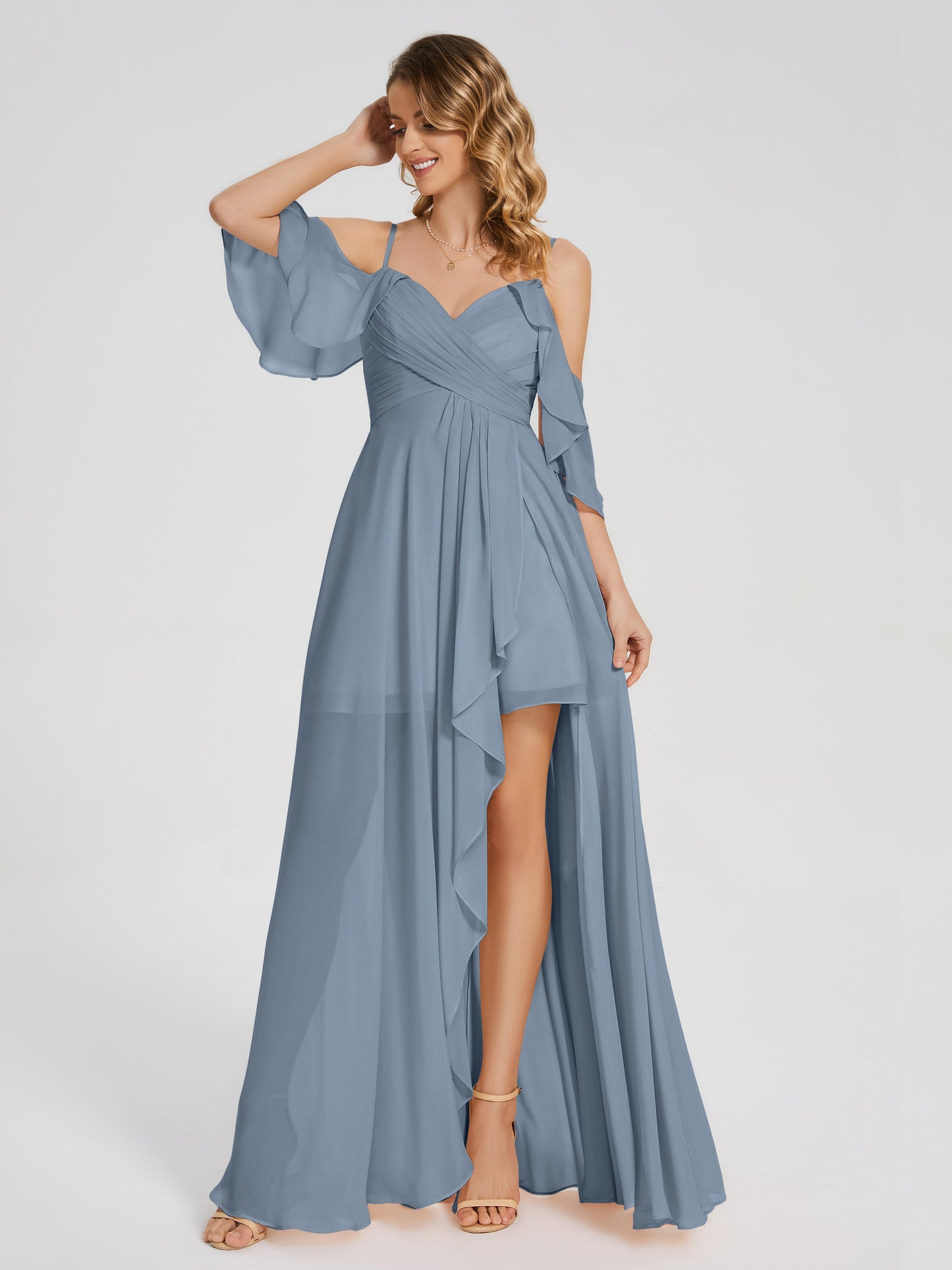Lilah Asymmetrical Off the Shoulder Chiffon Bridesmaid Dress