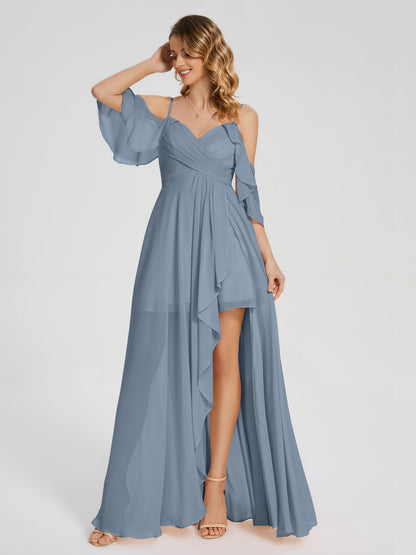 Lilah Asymmetrical Off the Shoulder Chiffon Bridesmaid Dress