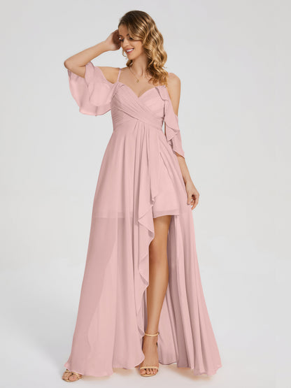 Lilah Asymmetrical Off the Shoulder Chiffon Bridesmaid Dress