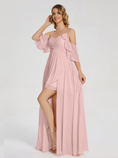Lilah Asymmetrical Off the Shoulder Chiffon Bridesmaid Dress