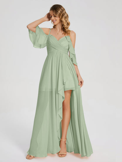 Lilah Asymmetrical Off the Shoulder Chiffon Bridesmaid Dress