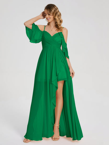 Lilah Asymmetrical Off the Shoulder Chiffon Bridesmaid Dress
