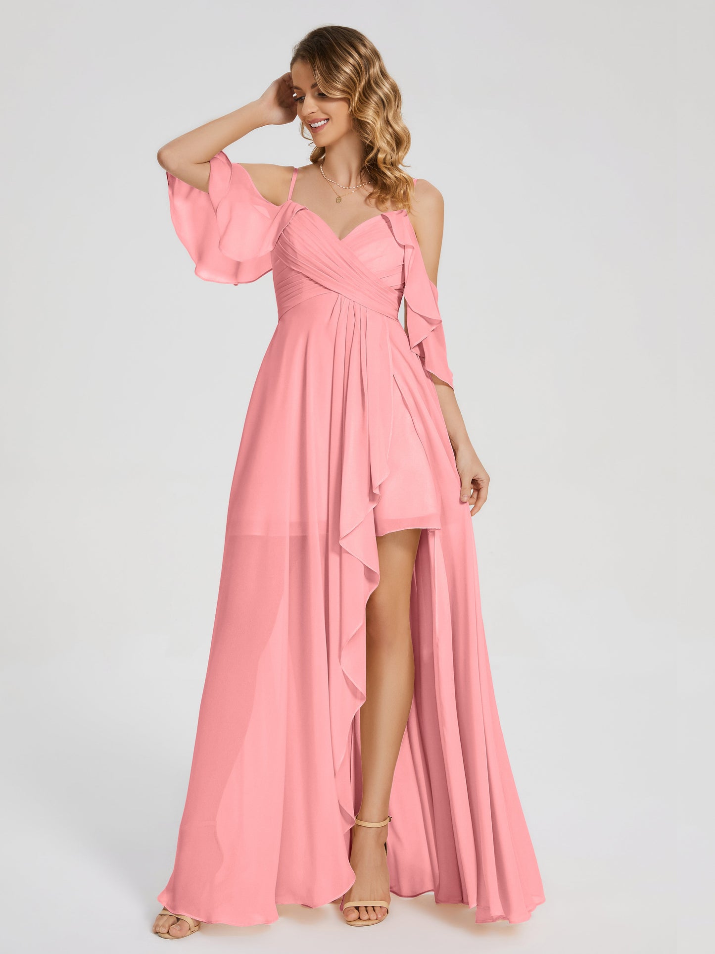 Lilah Asymmetrical Off the Shoulder Chiffon Bridesmaid Dress