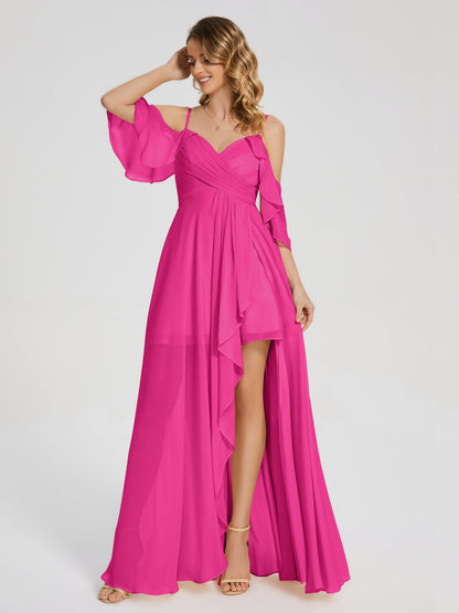 Lilah Asymmetrical Off the Shoulder Chiffon Bridesmaid Dress