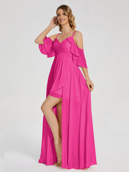 Lilah Asymmetrical Off the Shoulder Chiffon Bridesmaid Dress