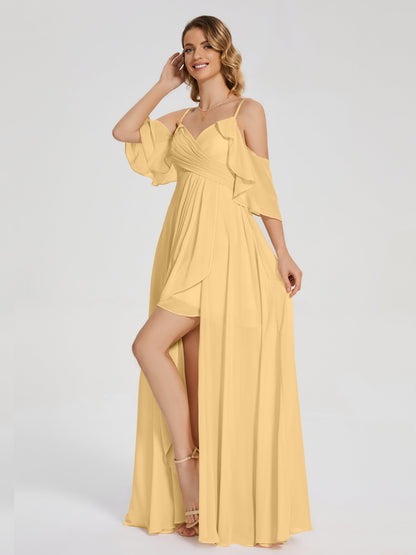 Lilah Asymmetrical Off the Shoulder Chiffon Bridesmaid Dress