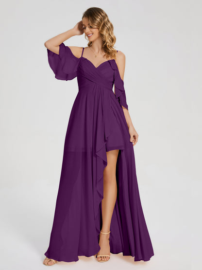 Lilah Asymmetrical Off the Shoulder Chiffon Bridesmaid Dress