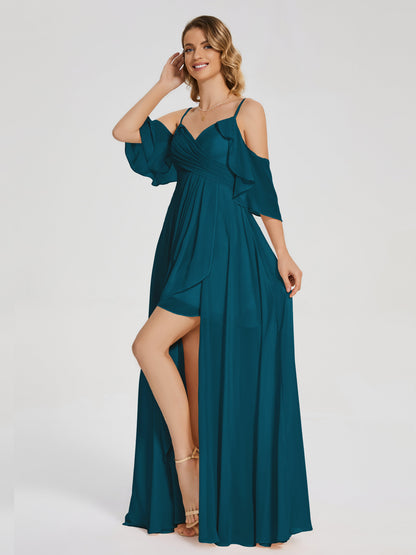 Lilah Asymmetrical Off the Shoulder Chiffon Bridesmaid Dress