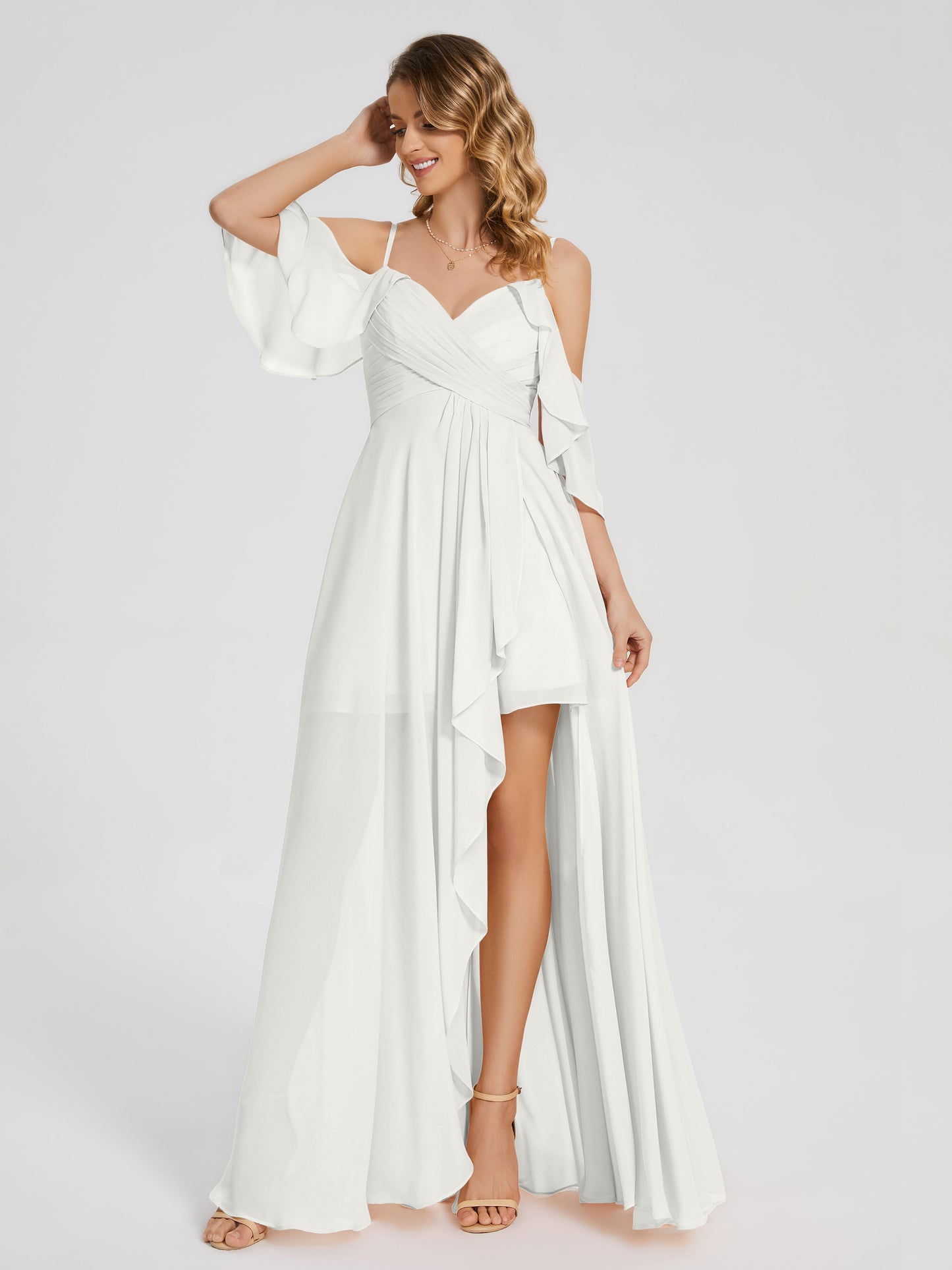 Lilah Asymmetrical Off the Shoulder Chiffon Bridesmaid Dress