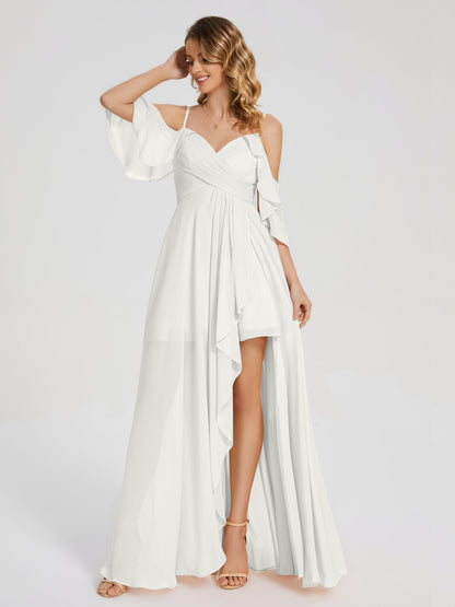 Lilah Asymmetrical Off the Shoulder Chiffon Bridesmaid Dress