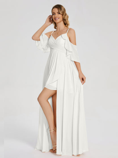 Lilah Asymmetrical Off the Shoulder Chiffon Bridesmaid Dress