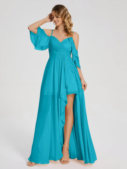 Lilah Asymmetrical Off the Shoulder Chiffon Bridesmaid Dress