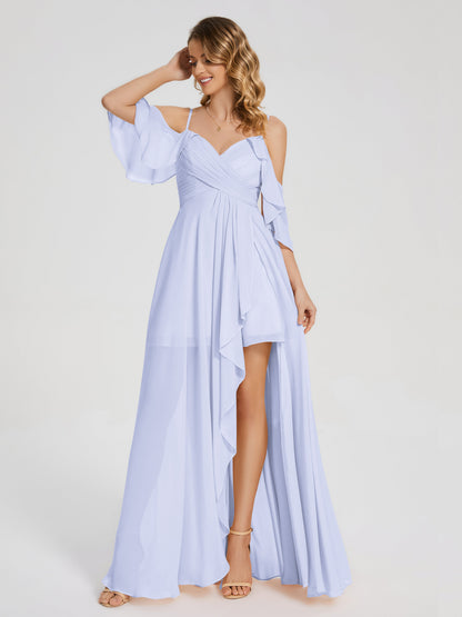 Lilah Asymmetrical Off the Shoulder Chiffon Bridesmaid Dress