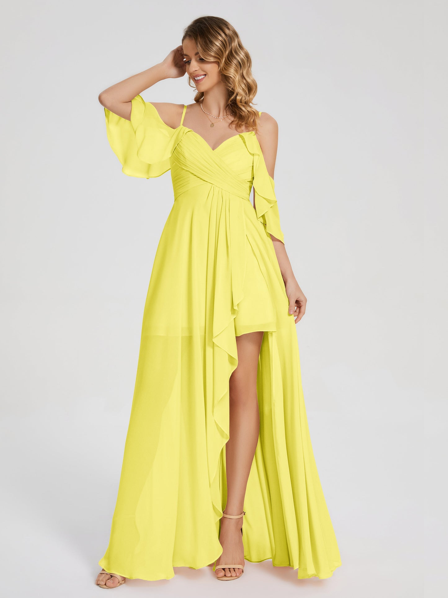Lilah Asymmetrical Off the Shoulder Chiffon Bridesmaid Dress