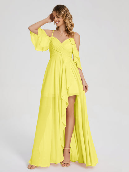 Lilah Asymmetrical Off the Shoulder Chiffon Bridesmaid Dress
