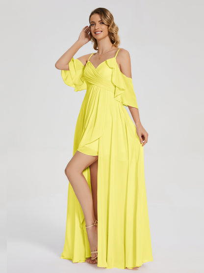 Lilah Asymmetrical Off the Shoulder Chiffon Bridesmaid Dress