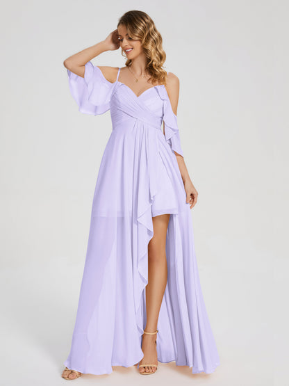 Lilah Asymmetrical Off the Shoulder Chiffon Bridesmaid Dress