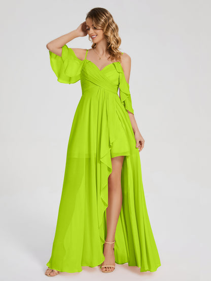 Lilah Asymmetrical Off the Shoulder Chiffon Bridesmaid Dress