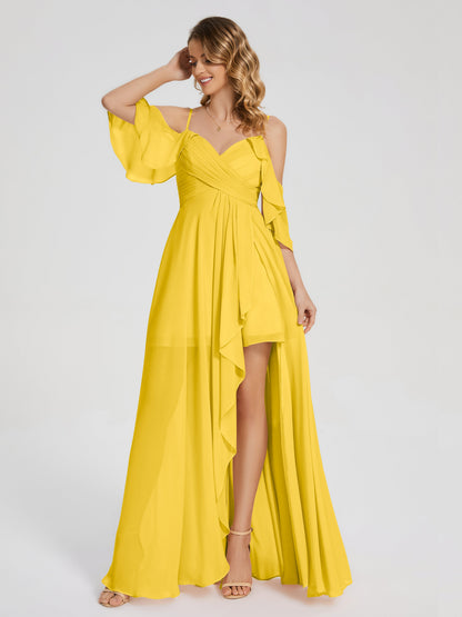 Lilah Asymmetrical Off the Shoulder Chiffon Bridesmaid Dress