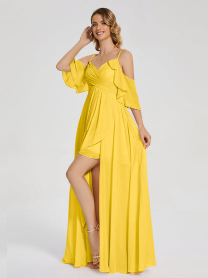 Lilah Asymmetrical Off the Shoulder Chiffon Bridesmaid Dress