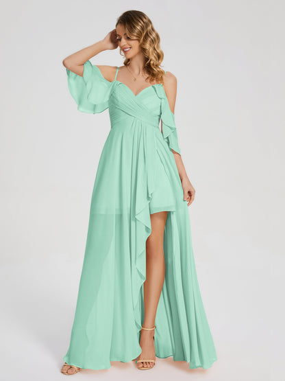 Lilah Asymmetrical Off the Shoulder Chiffon Bridesmaid Dress
