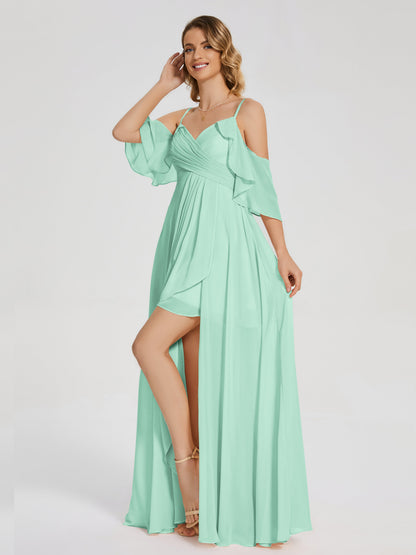 Lilah Asymmetrical Off the Shoulder Chiffon Bridesmaid Dress