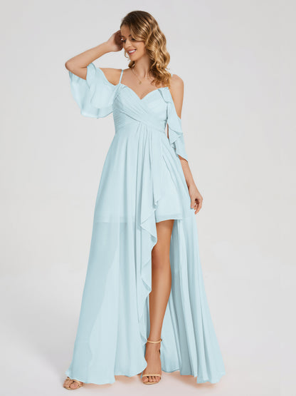 Lilah Asymmetrical Off the Shoulder Chiffon Bridesmaid Dress