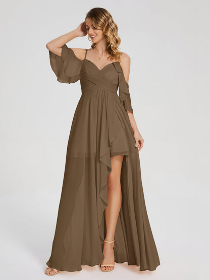 Lilah Asymmetrical Off the Shoulder Chiffon Bridesmaid Dress