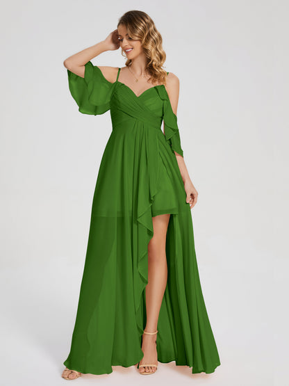 Lilah Asymmetrical Off the Shoulder Chiffon Bridesmaid Dress