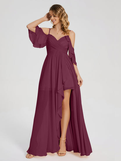 Lilah Asymmetrical Off the Shoulder Chiffon Bridesmaid Dress