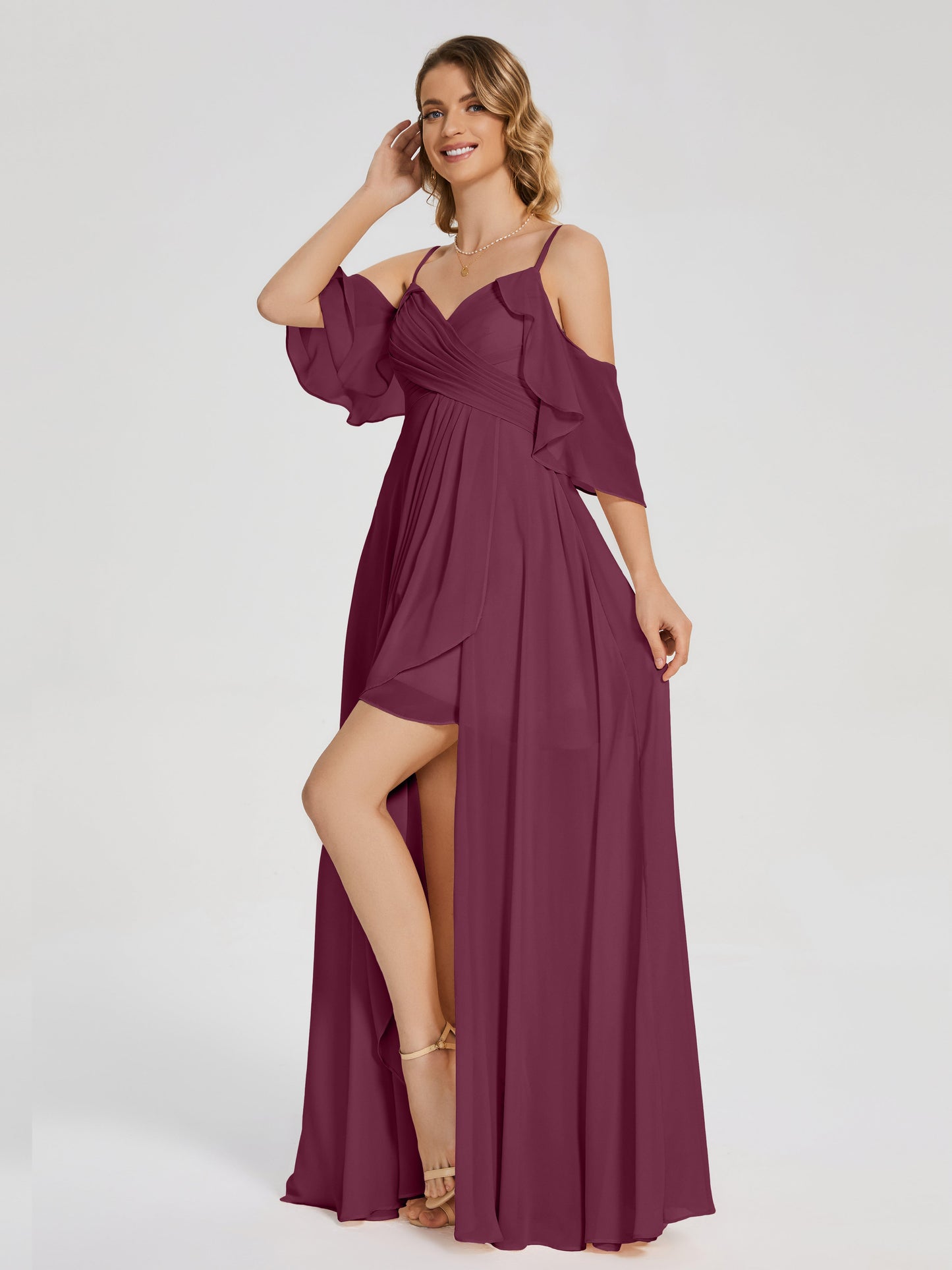Lilah Asymmetrical Off the Shoulder Chiffon Bridesmaid Dress