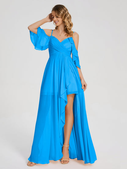 Lilah Asymmetrical Off the Shoulder Chiffon Bridesmaid Dress
