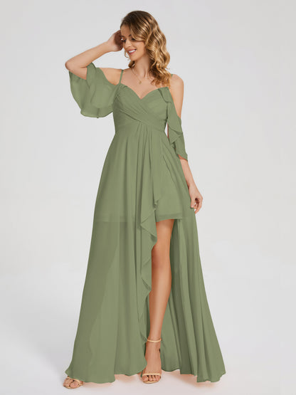 Lilah Asymmetrical Off the Shoulder Chiffon Bridesmaid Dress