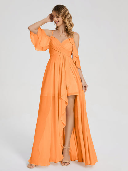 Lilah Asymmetrical Off the Shoulder Chiffon Bridesmaid Dress